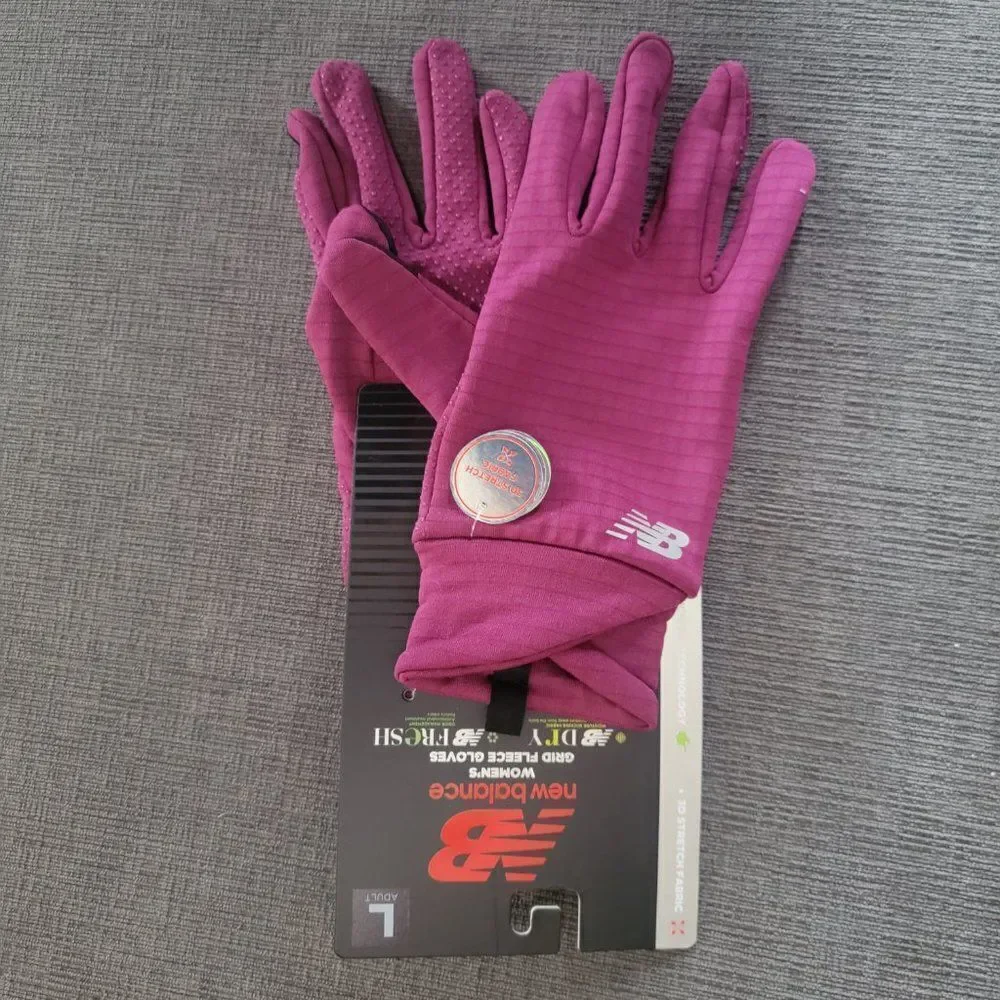 New Balance Women Pink Grid Fleece Touch -Tip Technology Gloves Size Lar…
